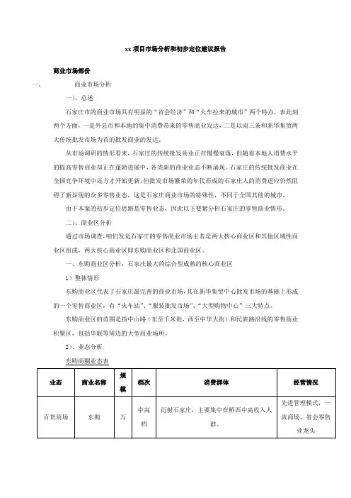 石家庄某某项目市场分析和初步定位建议报告
