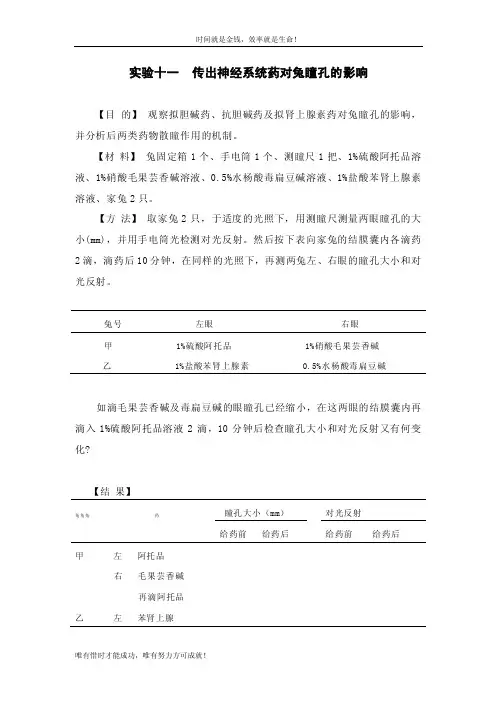 实验十一传出神经系统药对兔瞳孔的影响