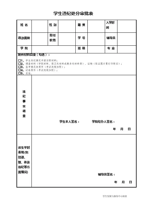 学生违纪处分审批表(学校教导处资料)