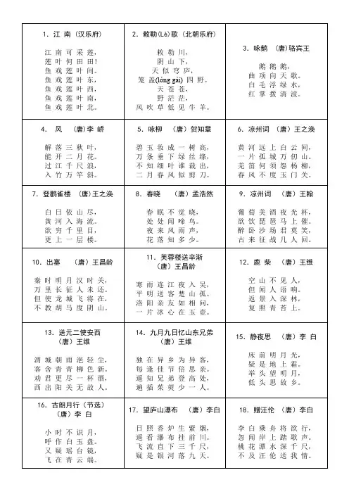 最新小学生必背古诗70首(表格版)
