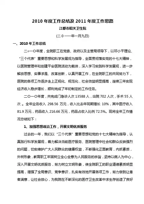 2010年度工作总结及2011年度工作思路
