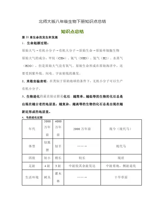北师大版八年级生物下册知识点总结
