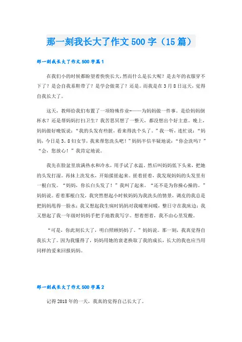 那一刻我长大了作文500字(15篇)