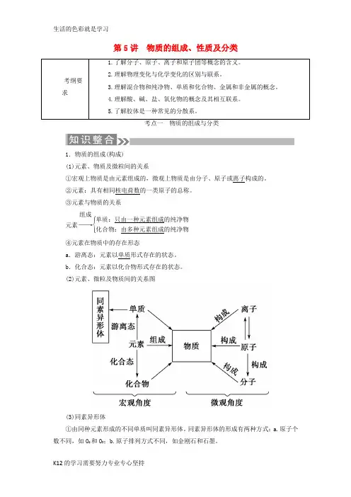 [推荐学习]通用版2019版高考化学微一轮复习第5讲物质的组成性质及分类学案