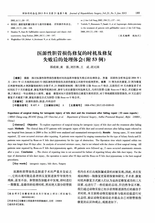 医源性胆管损伤修复的时机及修复失败后的处理体会(附53例)