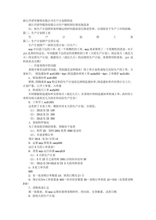 排产计划表