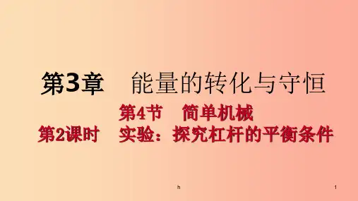 九年级科学上册第3章能量的转化与守恒第4节简单机械第2课时实验：探究杠杆的平衡条件课件新版浙教版