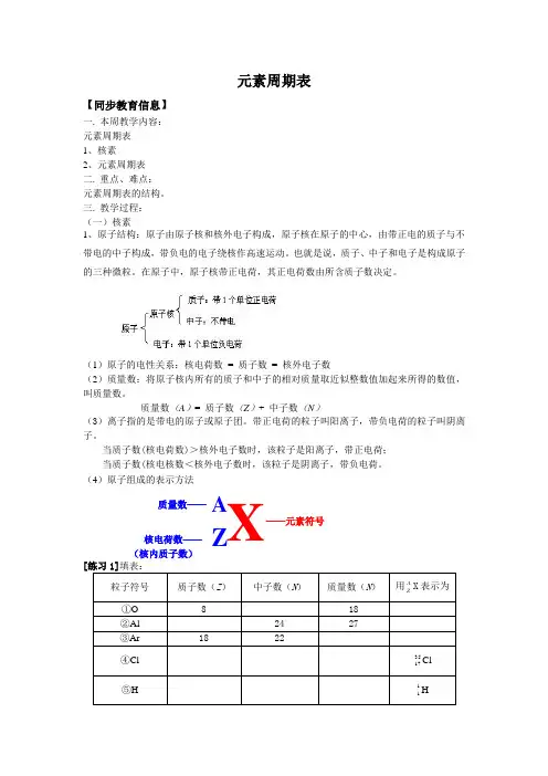 高一必修2化学元素周期表教案