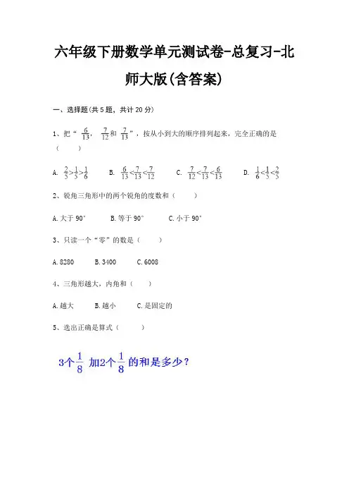 北师大版六年级下册数学单元测试卷总复习(含答案)