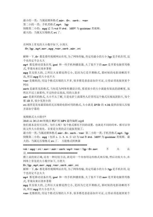 视频格式后缀  大小比较