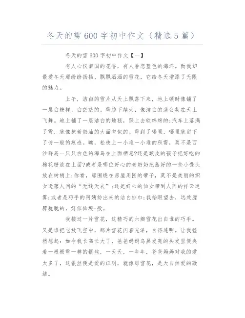 冬天的雪600字初中作文(精选5篇)