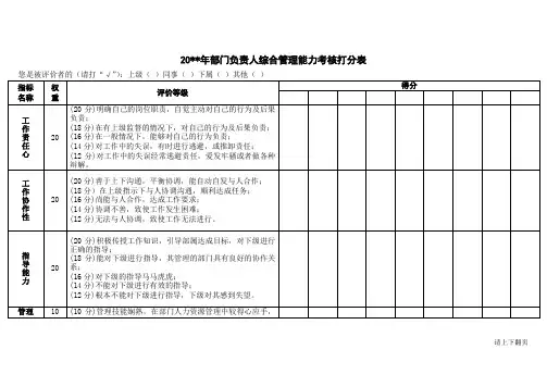 部门负责人综合管理能力调查表