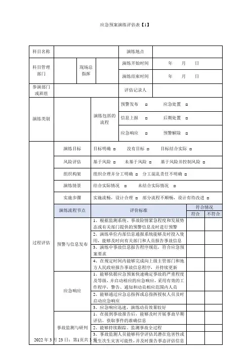 应急预案演练评估表