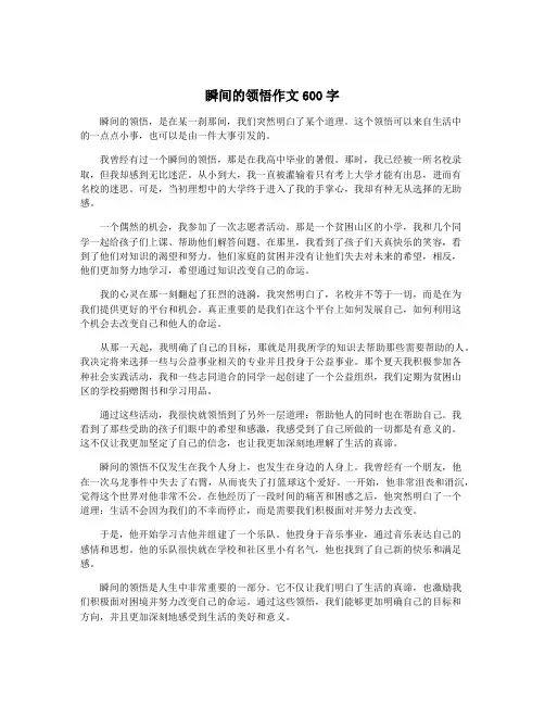 瞬间的领悟作文600字