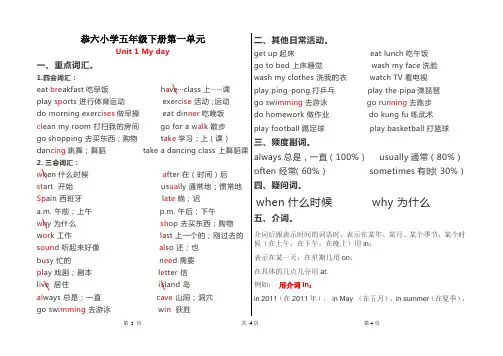 PEP 英语五年级下册 Unit1 知识点