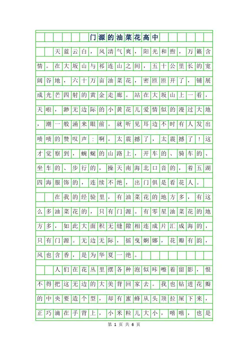 2019年门源的油菜花高中作文