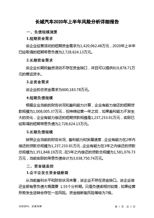 长城汽车2020年上半年财务风险分析详细报告