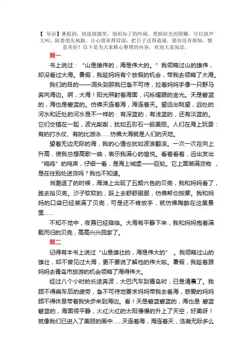 小学生暑假观海日记400字3篇