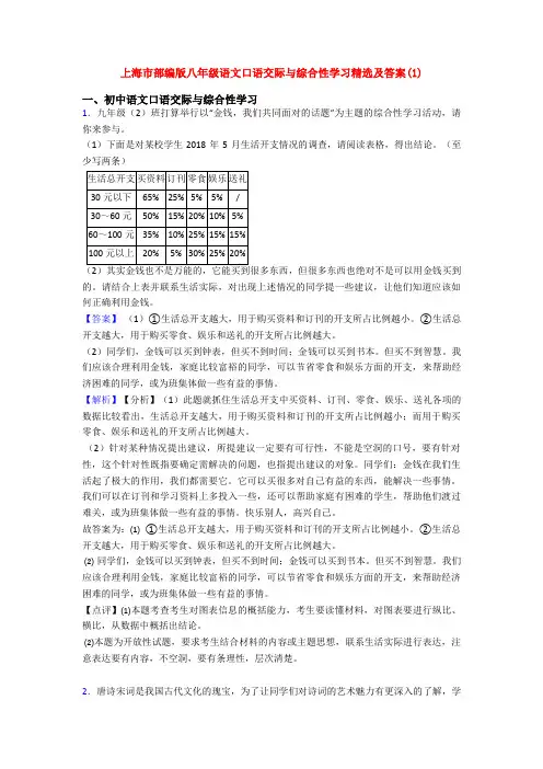 上海市部编版八年级语文口语交际与综合性学习精选及答案(1)