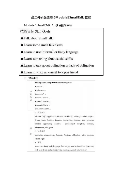 高二外研版选修6Module1SmallTalk教案