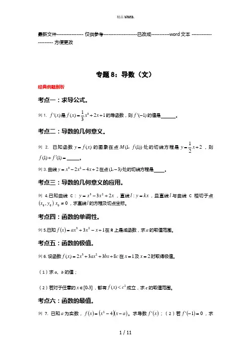高中文科数学导数练习题(优选.)