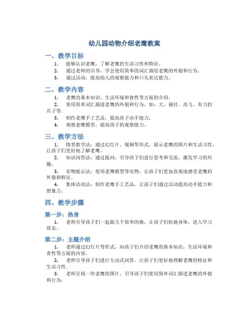 幼儿园动物介绍老鹰教案