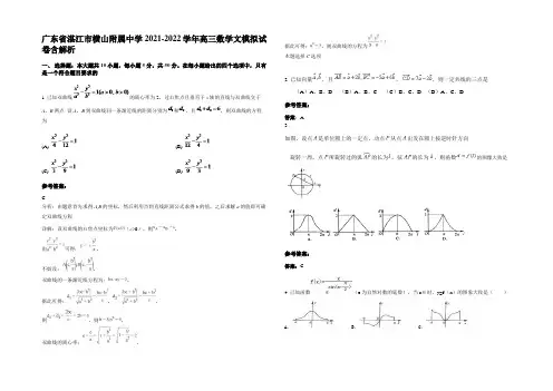 广东省湛江市横山附属中学2021-2022学年高三数学文模拟试卷含解析