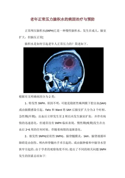 老年正常压力脑积水的病因治疗与预防