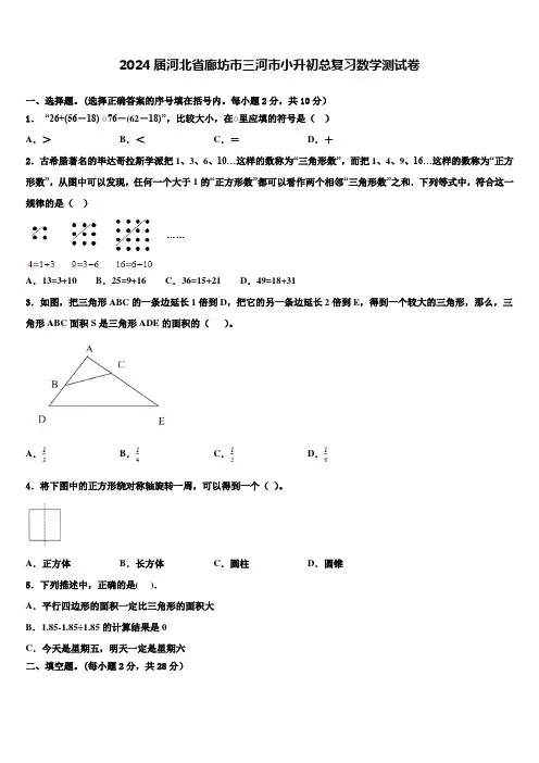 2024届河北省廊坊市三河市小升初总复习数学测试卷含解析
