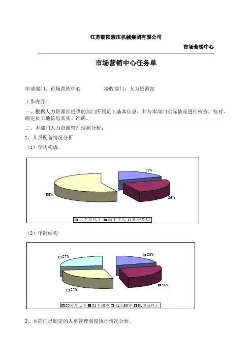 市场营销中心任务单