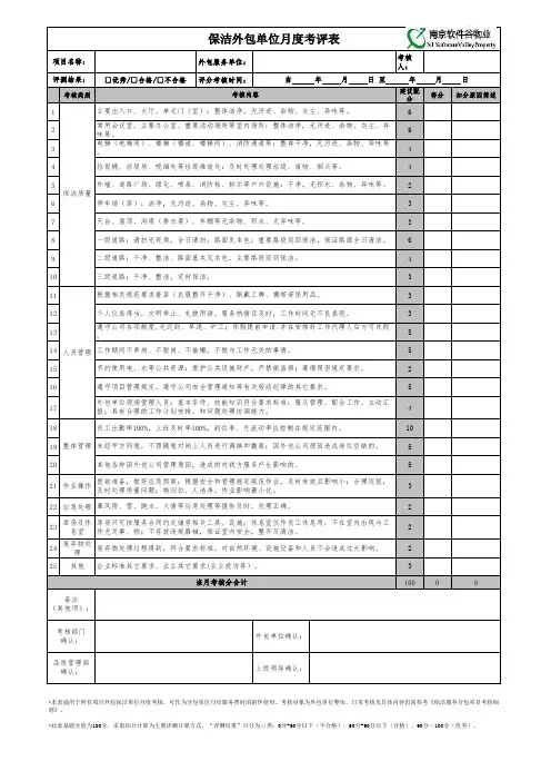 保洁外包单位月度考评表