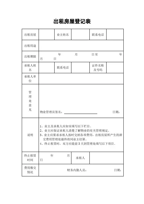 出租房屋登记表