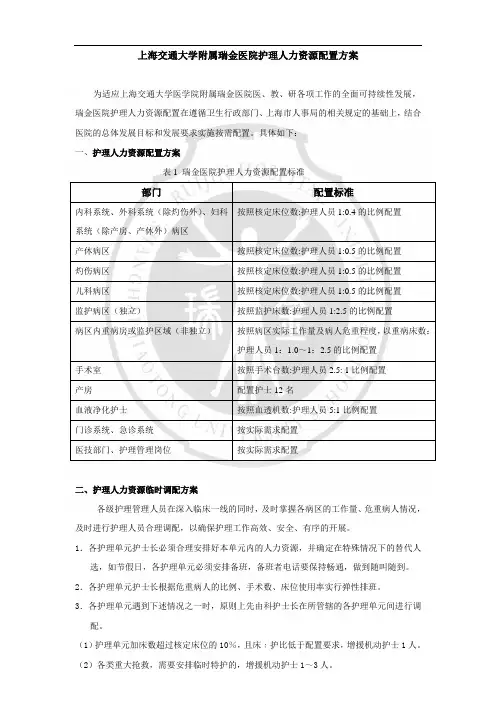 上海交通大学附属瑞金医院护理人力资源配置方案