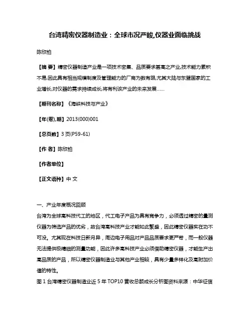 台湾精密仪器制造业:全球市况严峻,仪器业面临挑战