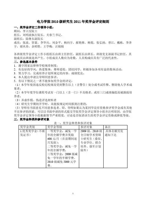华南理工大学电力学院10级研究生2011年评优细则