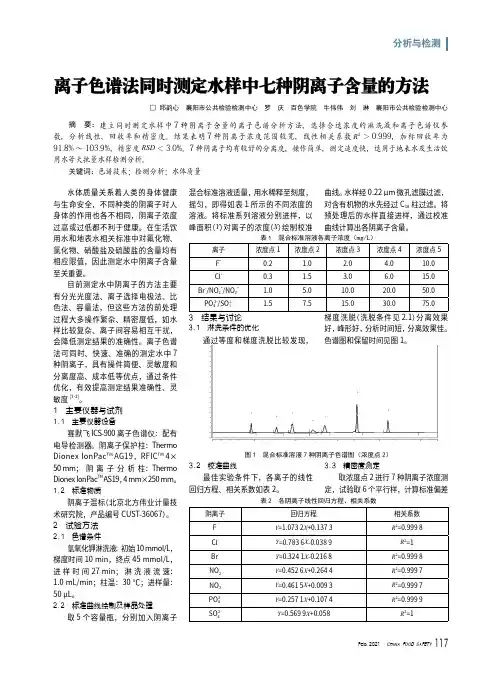 离子色谱法同时测定水样中七种阴离子含量的方法