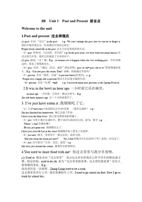 牛津译林版8下 Unit 1 《Past and Present》 语言点