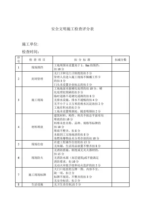 安全文明施工检查评分表