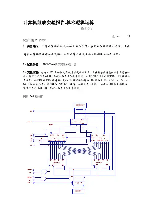 计算机组成实验报告-算数逻辑运算实验
