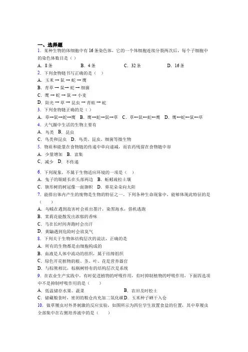 天津市2019年七上生物期末模拟试卷之二