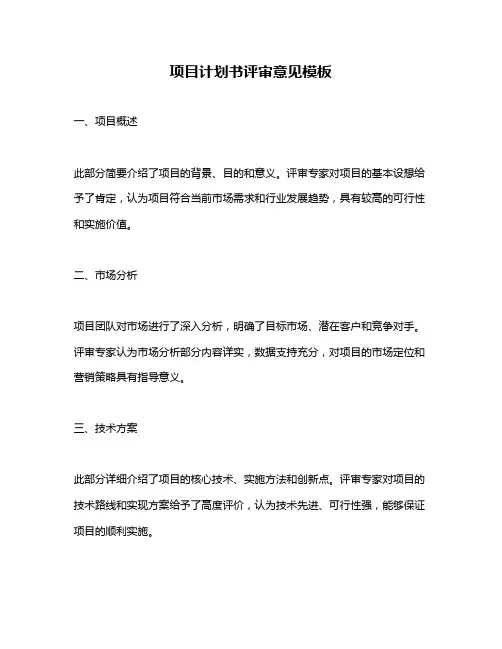 项目计划书评审意见模板