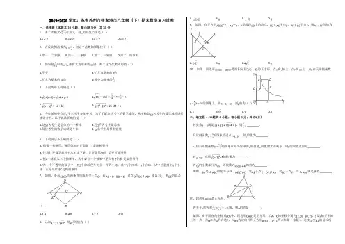 2019-2020学年江苏省苏州市张家港市八年级(下)期末数学复习试卷含解析
