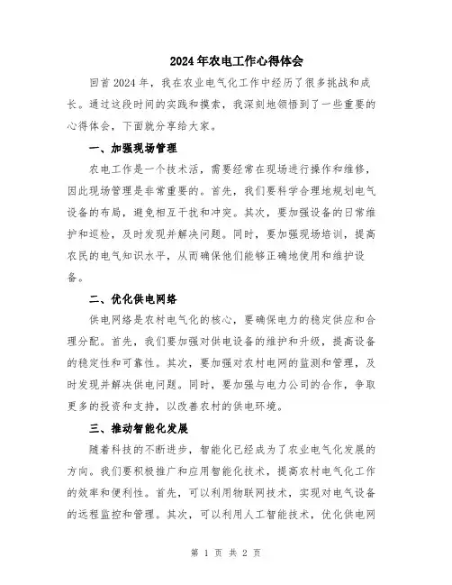2024年农电工作心得体会