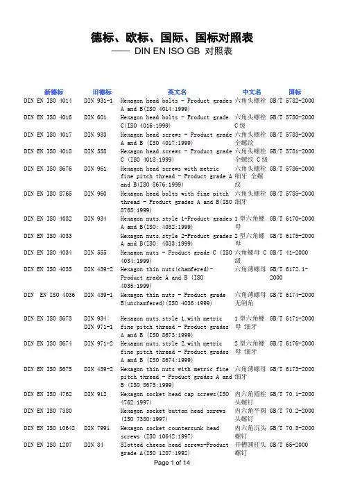 DIN EN ISO GB 对照表