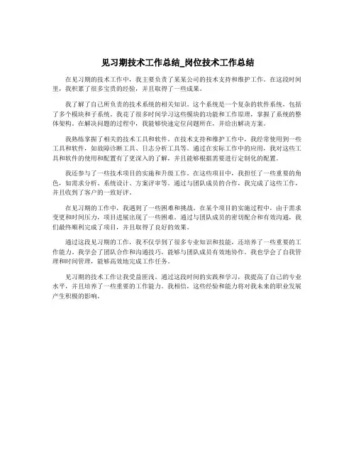 见习期技术工作总结_岗位技术工作总结