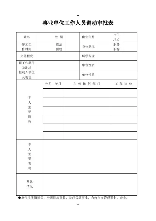 事业单位工作人员调动审批表新