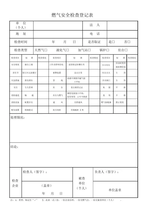 燃气安全检查登记表