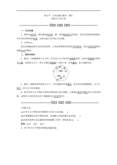 主动运输与胞吞、胞吐-人教版高中生物必修1学案设计