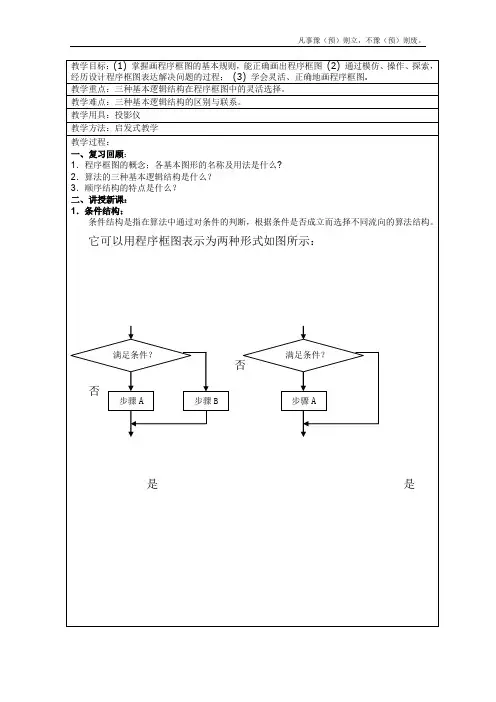 人教A版高中数学必修三教案程序框图和算法的基本逻辑结构新课标