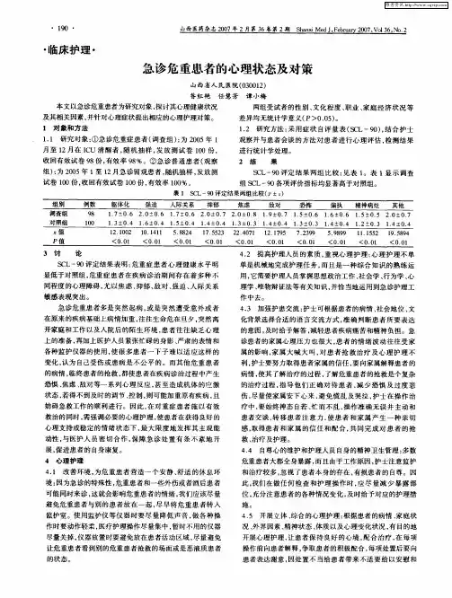 急诊危重患者的心理状态及对策
